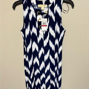 Michael Kors Navy and White Lace-Up Midi Dress